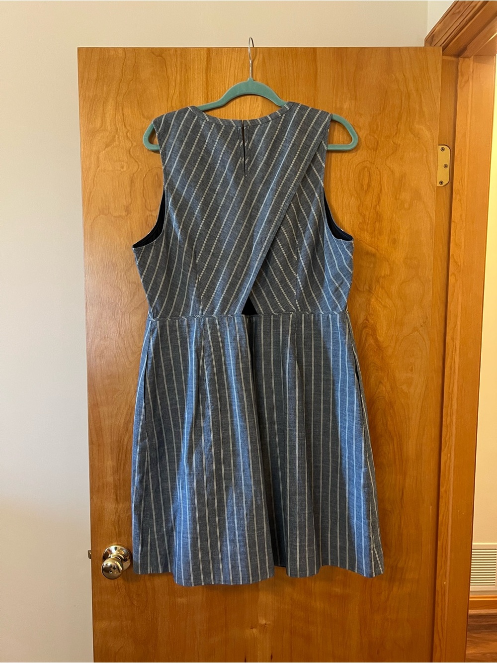 J. Crew Linen Dress Blue Stripe Sleeveless Fit & Flare Open Back NWT Size 20 - Picture 11 of 13